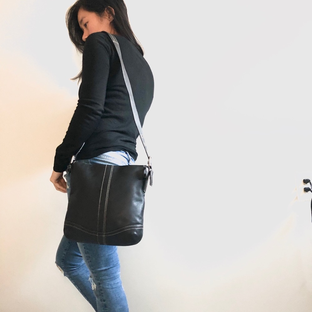 Black leather coach crossbody purse